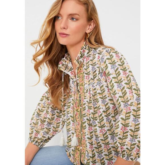 Tuckernuck Marea Long Sleeve Georgia Top Small Marigold Floral Boho Cotton - Picture 1 of 12